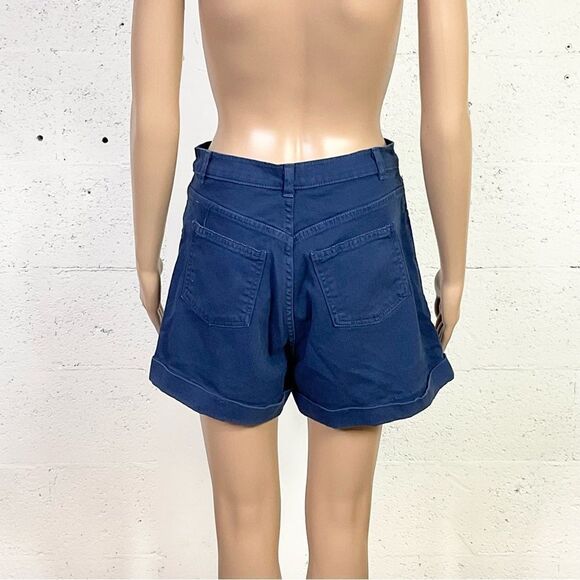 American Apparel Y2K Blue Cotton Denim High Waisted Cuffed Shorts Size 30/31 - Picture 6 of 11